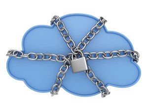 3D Illustration of a Cloud Secured with a Lock