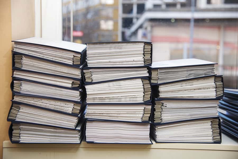 Documents and records stored in binders