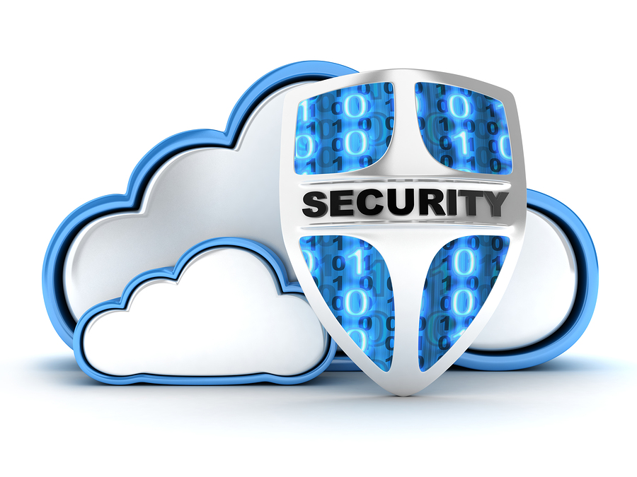 Blue Cloud security on white background (done in 3d)