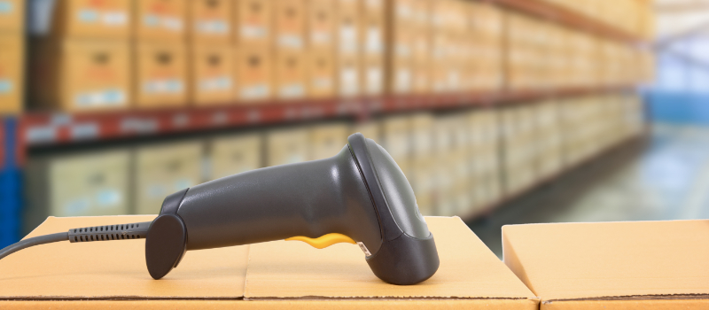 barcode scanner in warehouse e-commerce package shipping