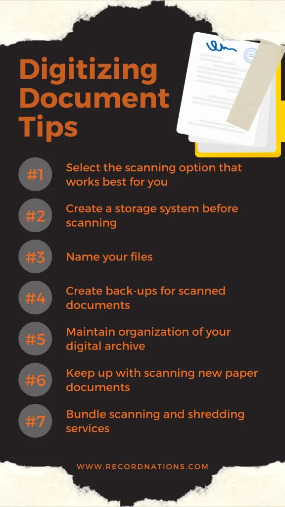 tips to digitize documents. Digital documents keep your records safe and organized for efficiency and privacy. Digitize paper document today!